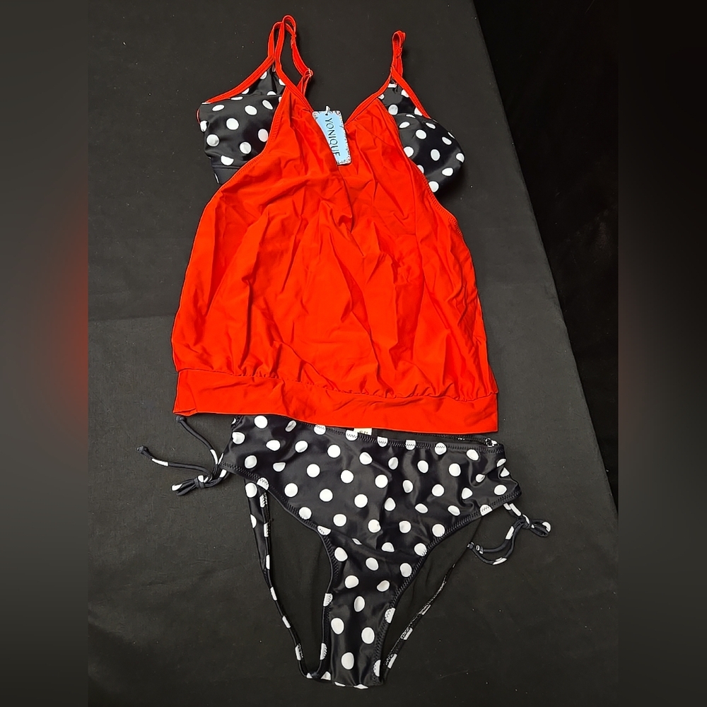 Small Fits 4-6 Red Black White Polka Dots 2 Piece Bathing Swimsuit